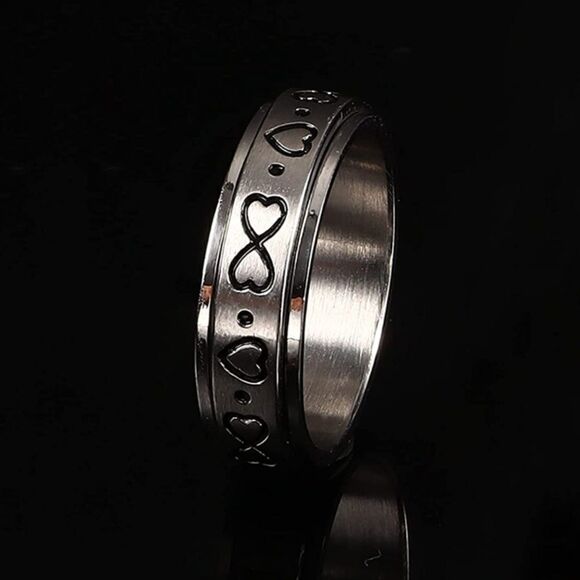 316L Stainless Steel Infinity & Hearts Fidget Anxiety Stress Relieving Spin Ring - Picture 3 of 6